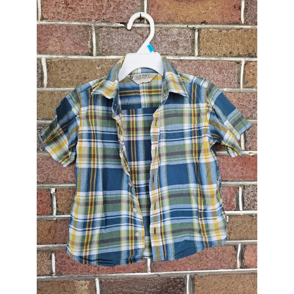 100%‎ cotton Old Navy Boys Plaid Short Sleeve Button Down Shirt 3T